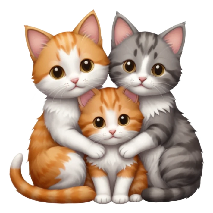 3 tiny kittens cuddling together all different colours, the first one is grey and white, the second is ginger and white and the third is brown tabby and white sticker