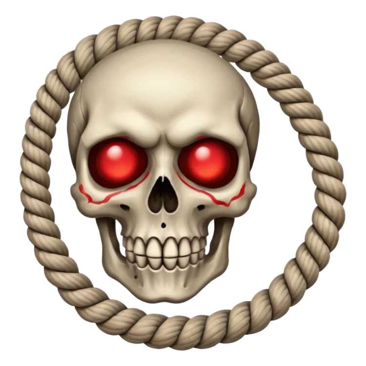 skull with red eyes, rope coiled around it sticker