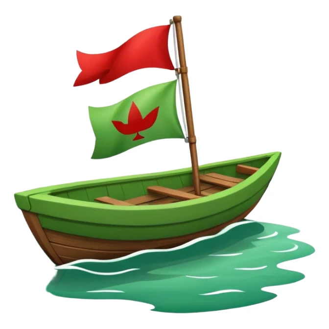 green boat in cartoon having a small place and a small red flag on it sticker