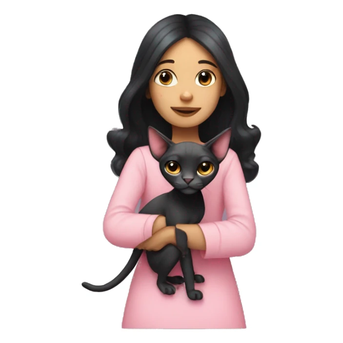 A girl with black hair hugs a pink sphinx cat  sticker