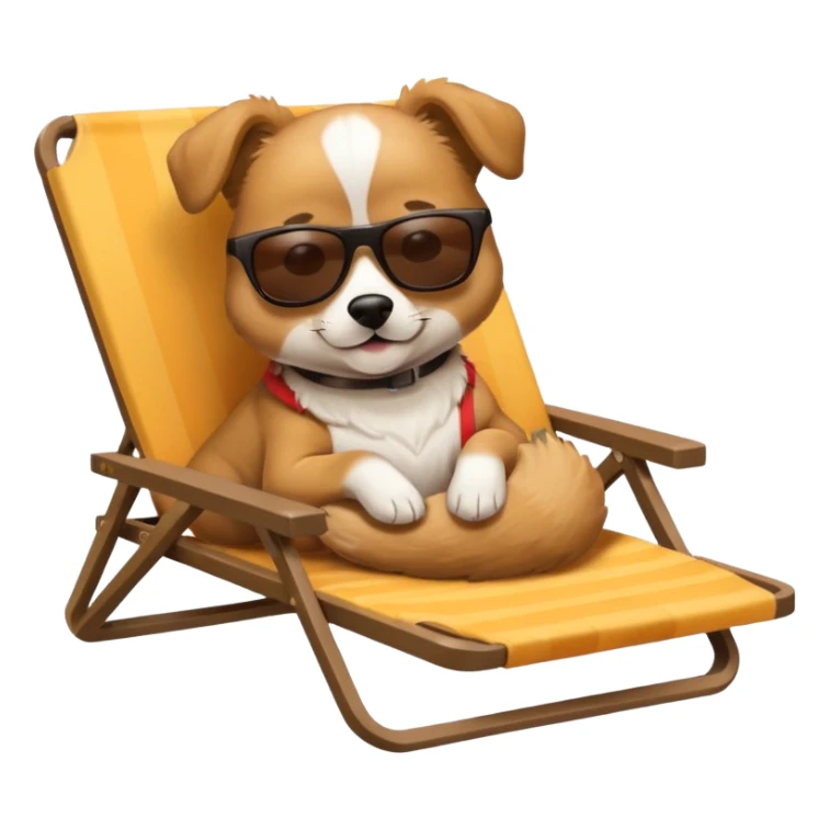 dog lying beside beach on chair with sunglasses sticker