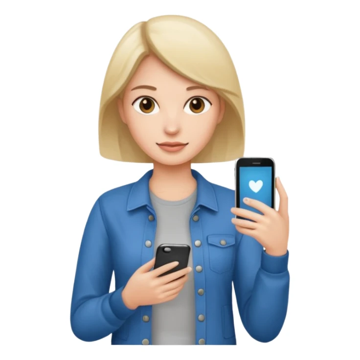 woman casual clothes holding one mobile phone sticker