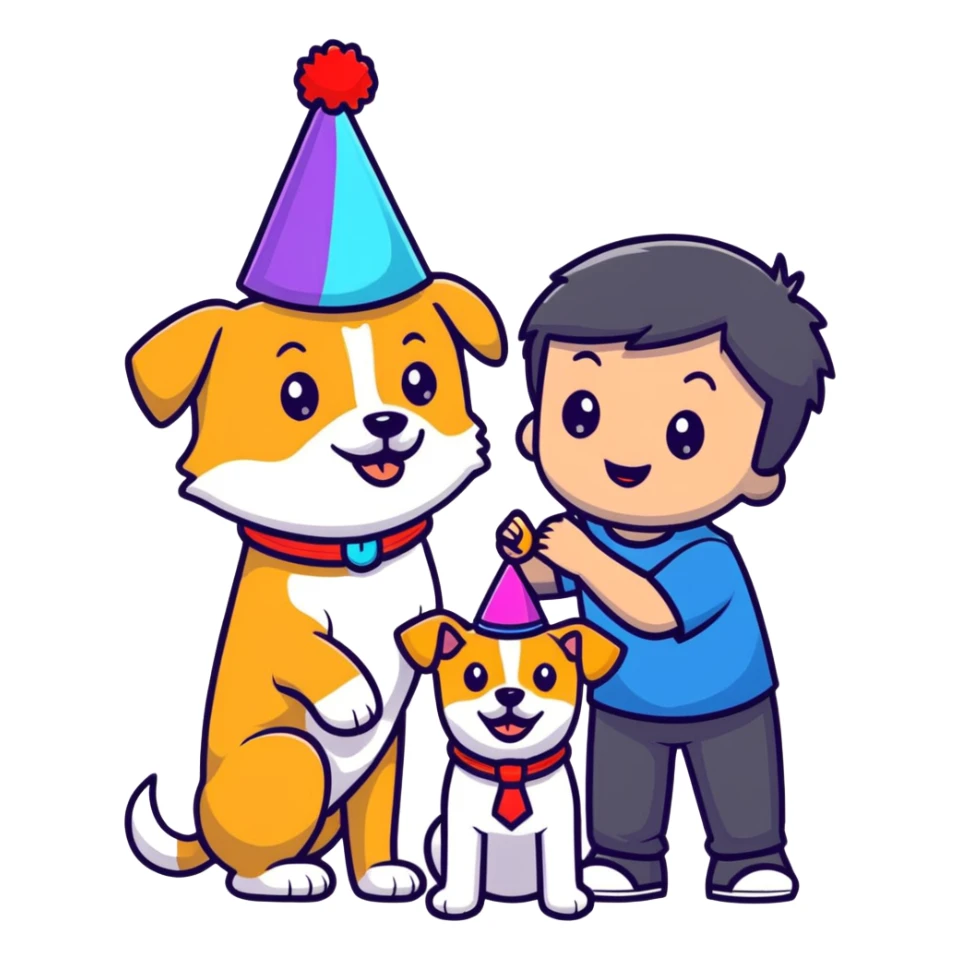 boy and his dog celebrating at party sticker