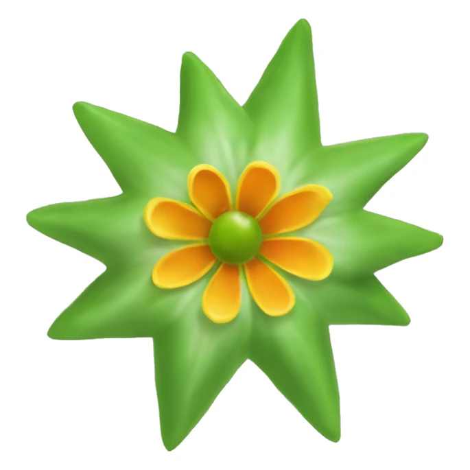 star-shaped flower with a greenish-yellow color. Inside the flower, include a small, round, reddish-orange berry. sticker