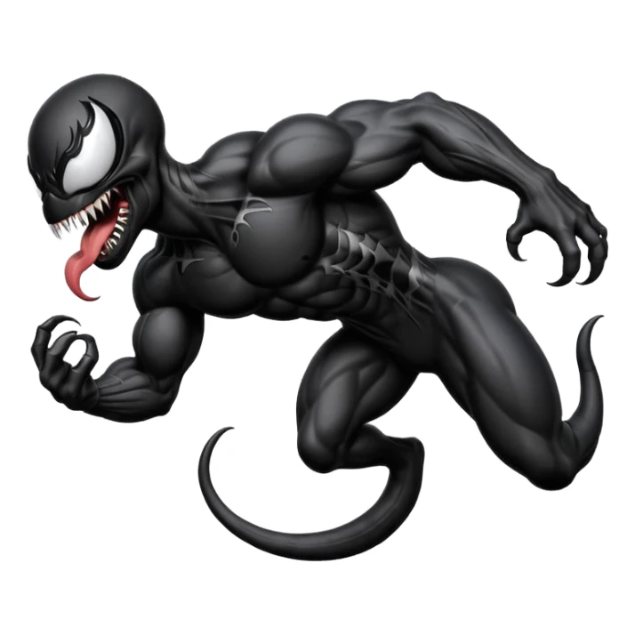 Venom crawling, clean black body, no logos or markings, expressive emoji style sticker