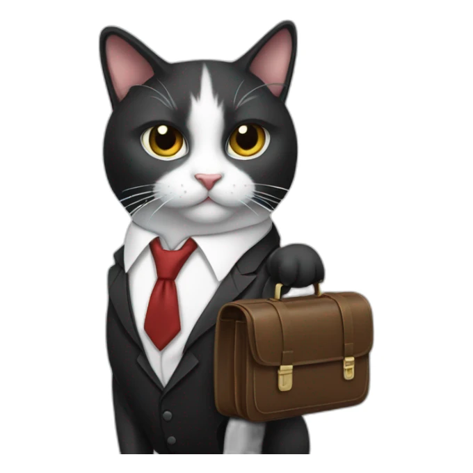 Tuxedo cat in tie and with briefcase sticker