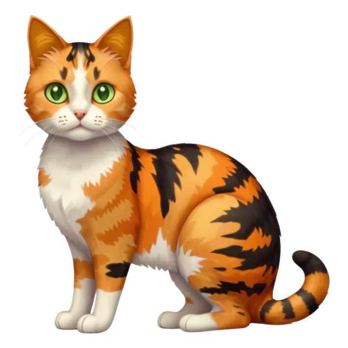 full body anxious looking colourful light calico tabby cat with large patchy patterns sticker
