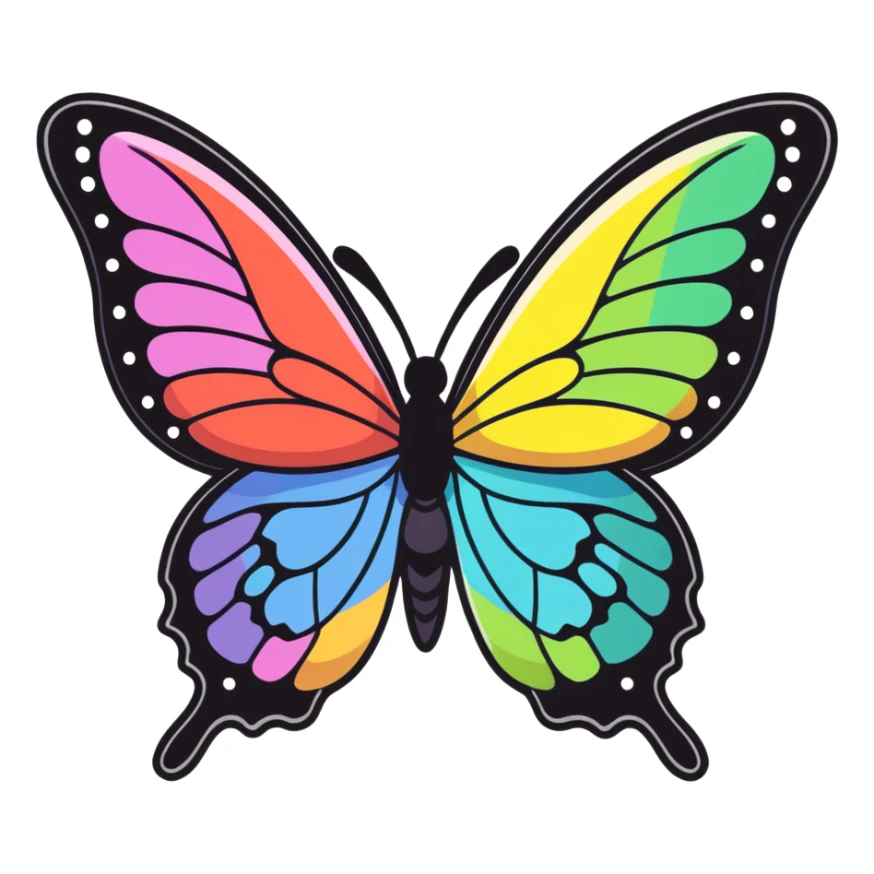  Black butterfly with black and rainbow color sparkling wings sticker