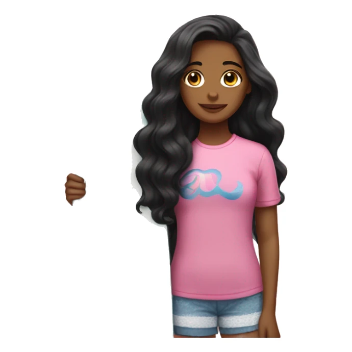 A girl with wavy long black hair on a pink surfboard sticker