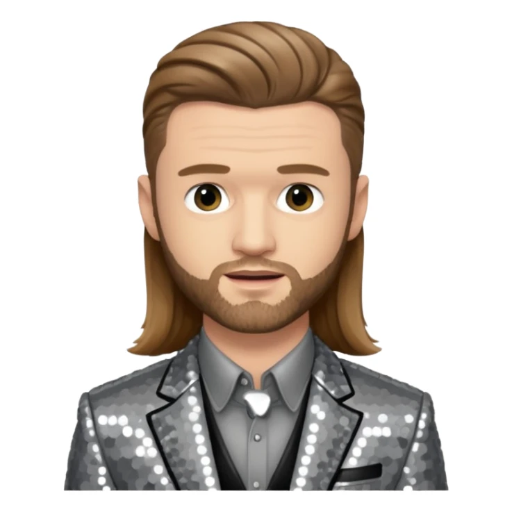 Justin Timberlake with long light brown hair, grey sequin tour outfit  sticker