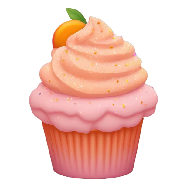 cupcake with light pink frosting and light orange cupcake wrapper and peach sprinkles and orange sugar sprinkles… no brown or fruit on top sticker