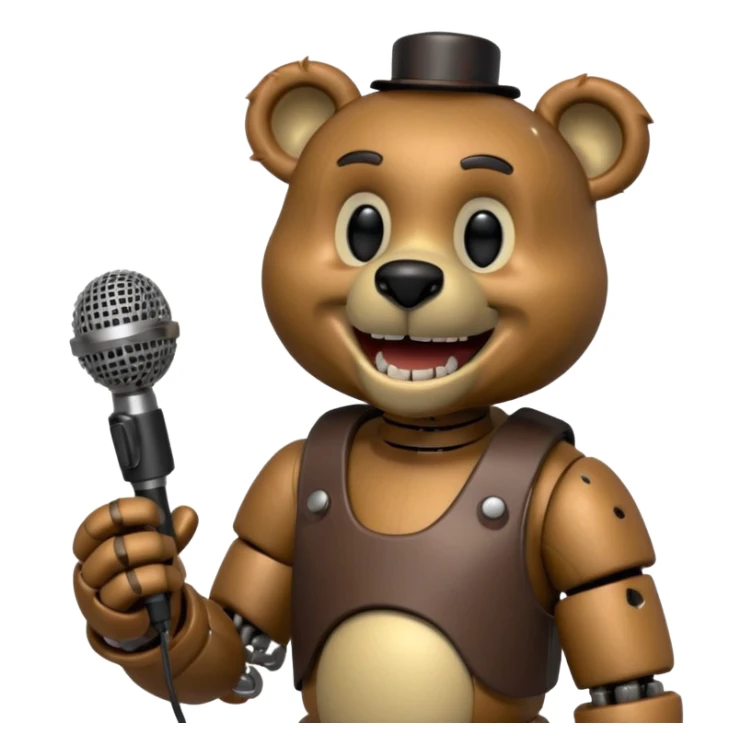 Freddy Fazbear smiling, holding a microphone, brown bear animatronic sticker