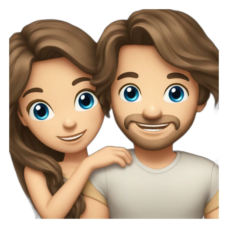 Cute brunette couple long hair, blue-eyed celebrating sticker
