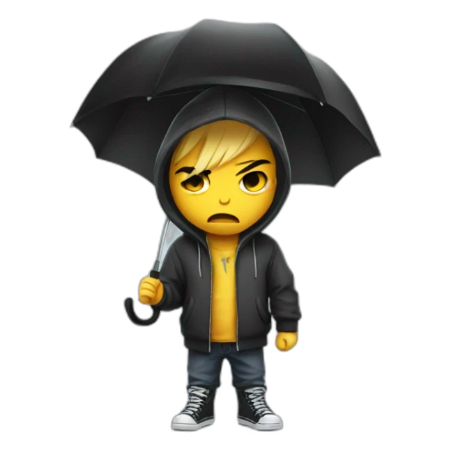 Angry emo kid in hoodie with umbrella sticker