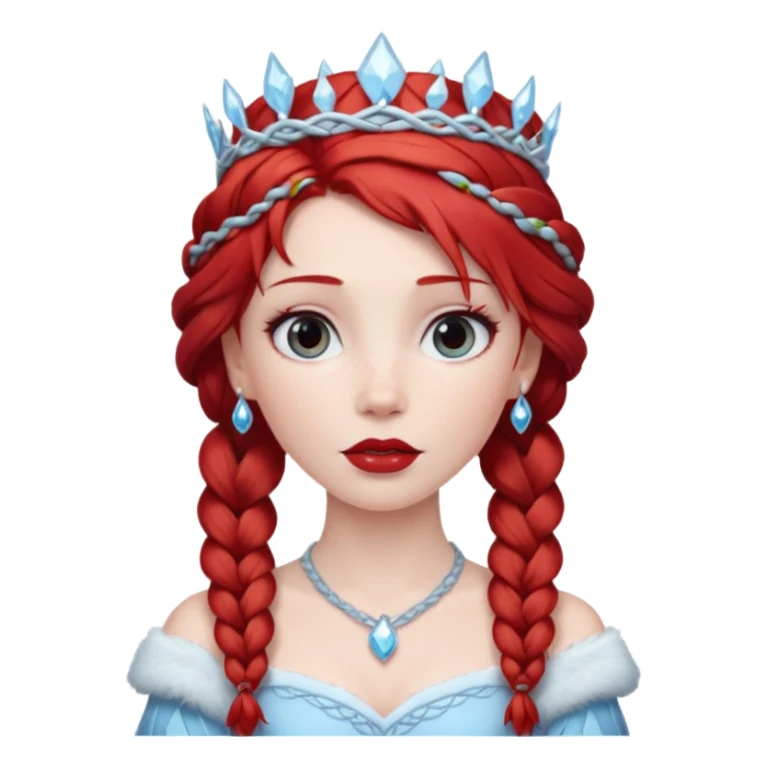 braided hair ice princess with red crown, red hair sticker