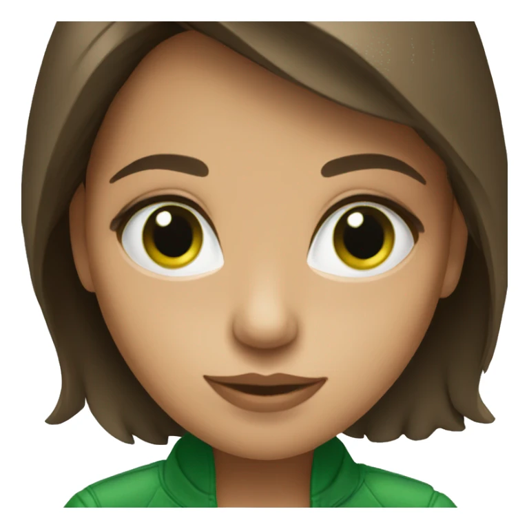 green eyes brunette near the jacket sticker