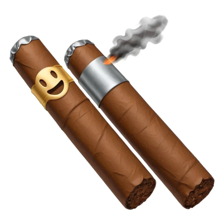 Emoji-style cigar icon, dark brown wrapper, subtle smoke, minimalistic, clean silhouette, metal details sticker