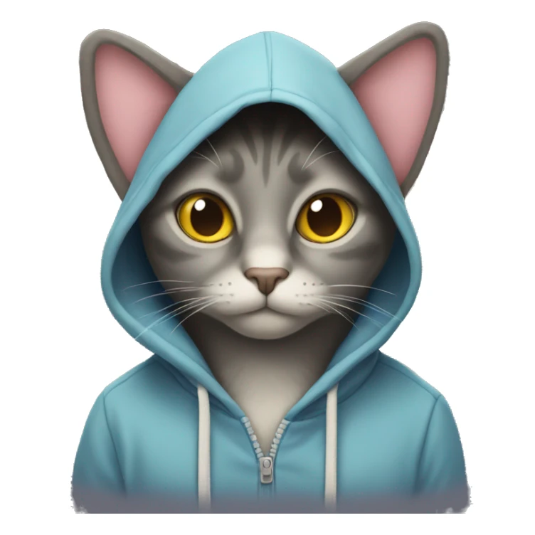 cat wearing hoodie with heart eyes sticker