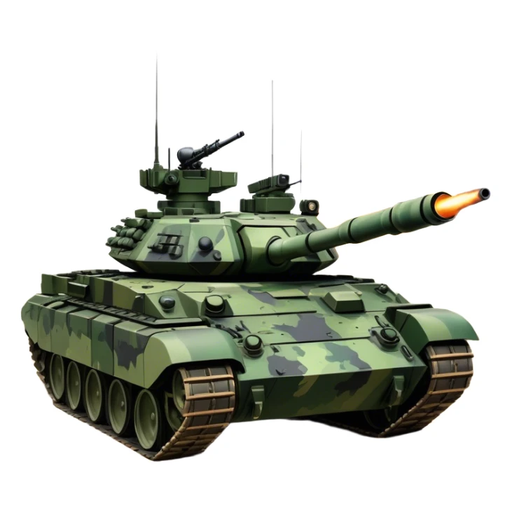 T-90M (2022) – Cinematic-realistic T-90M tank, its angular black and green camouflage slicing through a muddy battlefield. The reactive armor panels gleam under missile flashes, and its remote-controlled machine gun turret swivels as it advances through a smoldering village, leaving deep tracks in the scorched earth. sticker