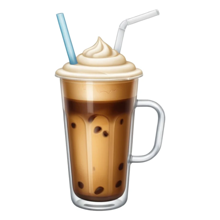 aesthetic iced coffee inside glass cup with glass straw and vanilla foam sticker