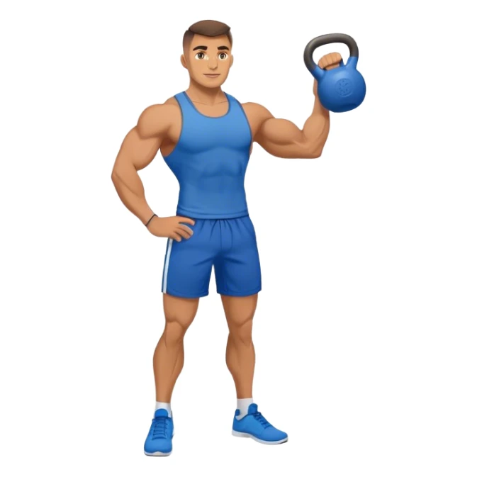 jacked man with blue shorts holding kettlebell sticker