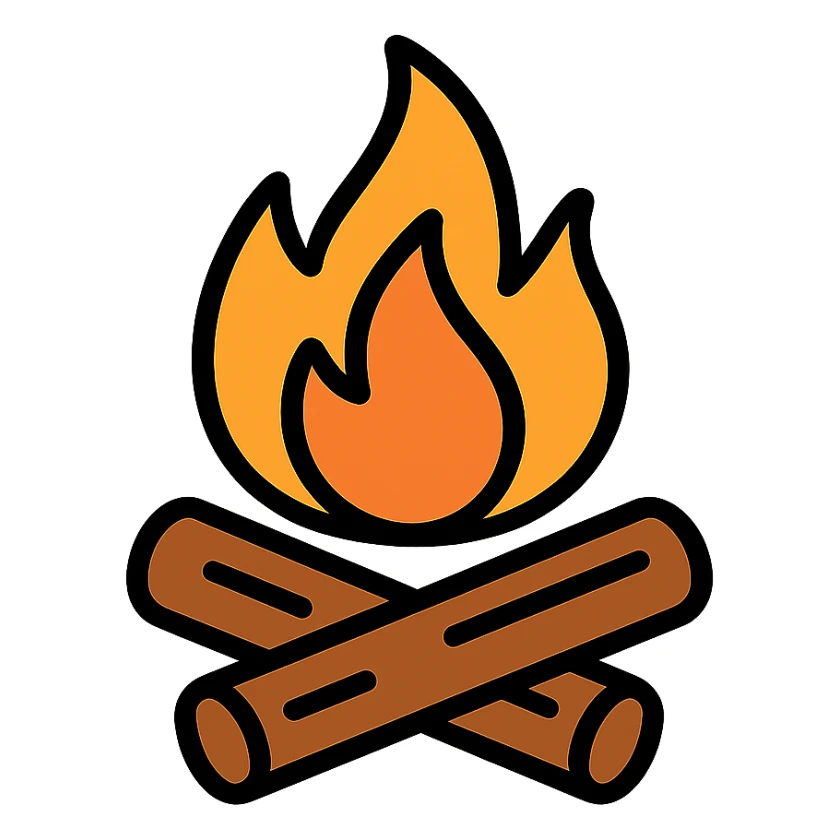 fire icon, color outline, black outlines, modern icon style sticker