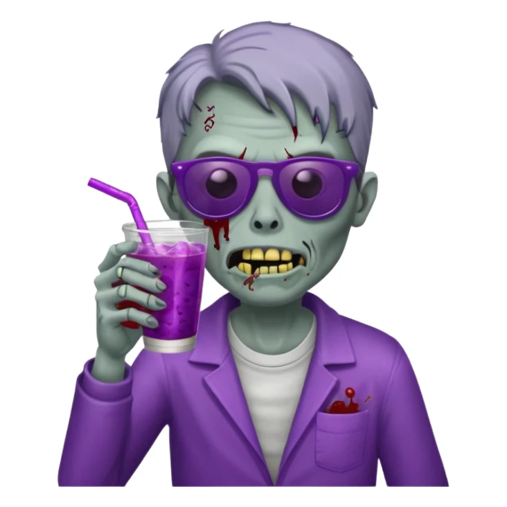 Zombie with sunglasses drinking a double cup of purple soda sticker