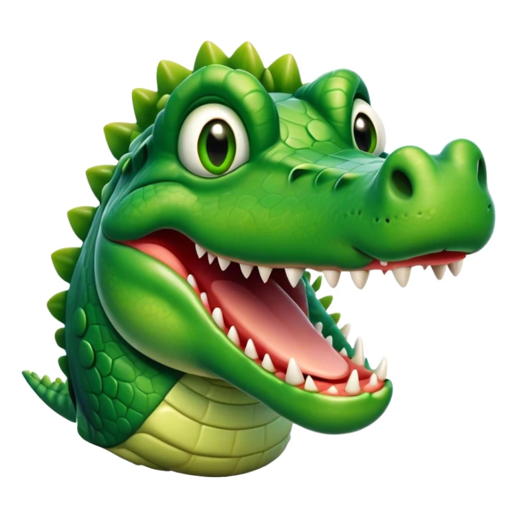 Cinematic Realistic Comical Crocodile Portrait Emoji, Head tilted dramatically with an exaggeratedly amused expression, featuring a striking, glossy scaly hide with bold textures and wide, expressive eyes full of playful disbelief, rendered with vivid natural hues and lifelike detail, high shine, dramatic yet playful, styled with an air of cheeky aquatic mischief, soft glowing outline, capturing the essence of a spirited and over‐the‐top crocodile that looks ready to snap its jaws in a burst of viral wild humor! sticker