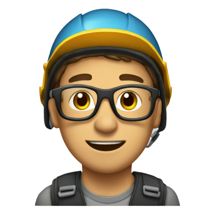 Young man with safety helmet, glases and earplugs sticker