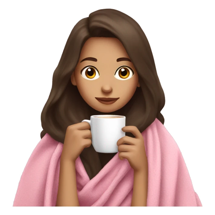 brunette girl in a pink blanket sipping coffee sticker