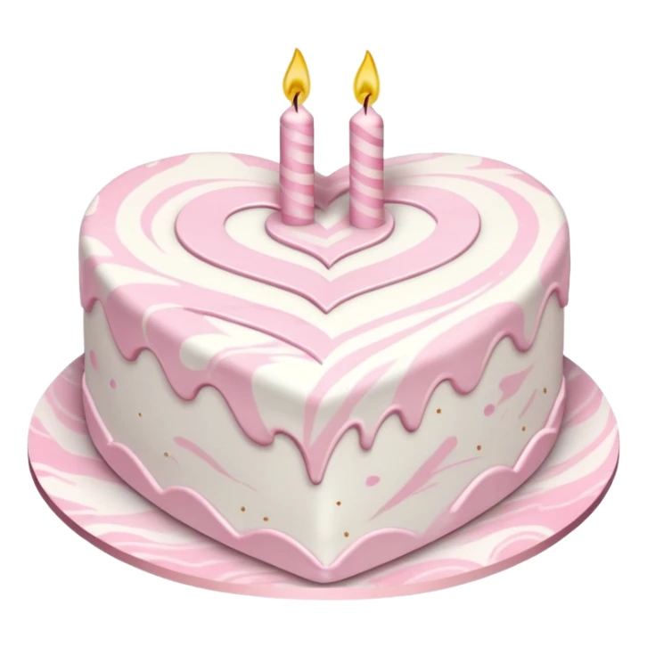 heart shaped birthday cake, pastel pink and white marbled, cute and simple sticker