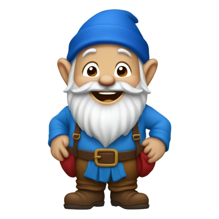 Gnome laughing with a red hat and blue shirt with boots and brown pants sticker