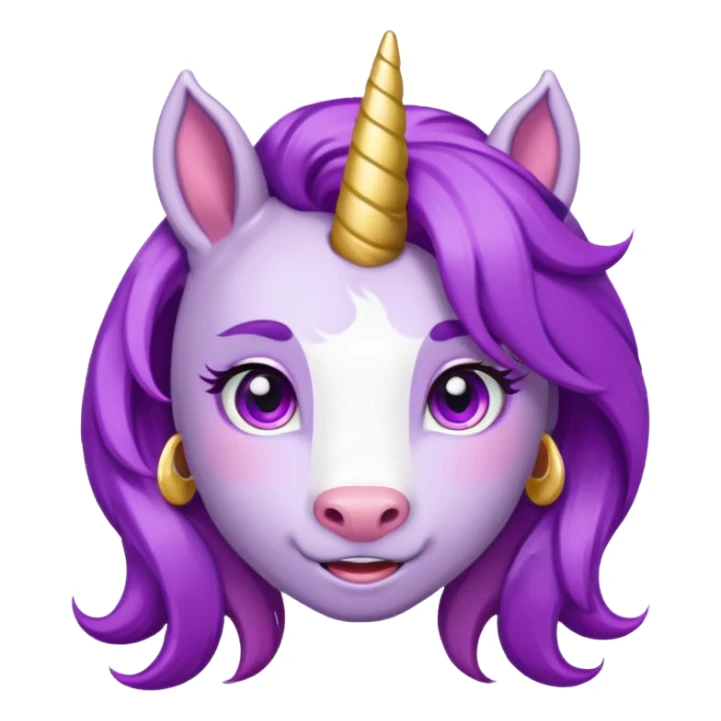 unicorn face cute and purple haired and earrings sticker