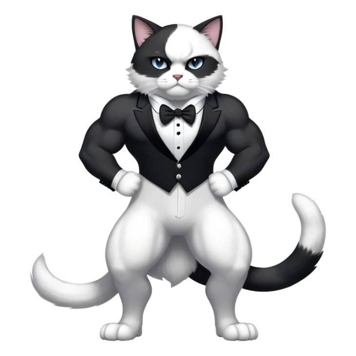 Black and white Super muscular Buff sigma Gigachad cat full body tuxedo colored  sticker