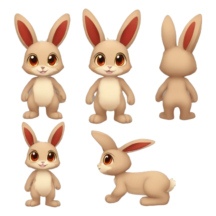 Anthro, Fur-Sona, Dark-Brown, Normal-type-Ground-type Tan-Rabbit-Fakémon with Dark-Red eyes, beige ears, beige belly, beige paws, beige feet, beige freckles, full body sticker