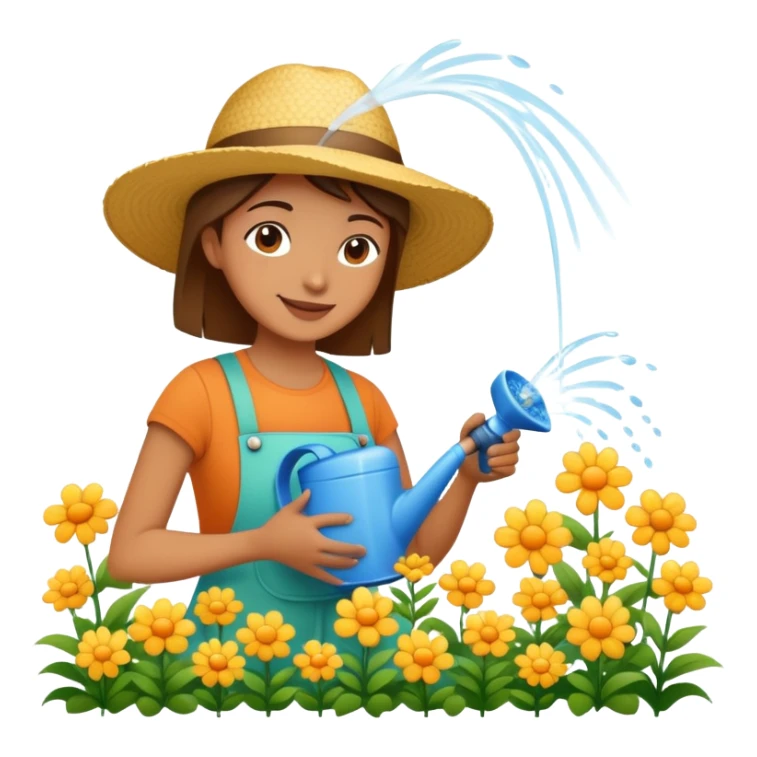 person watering flowers in a garden, happy and caring sticker