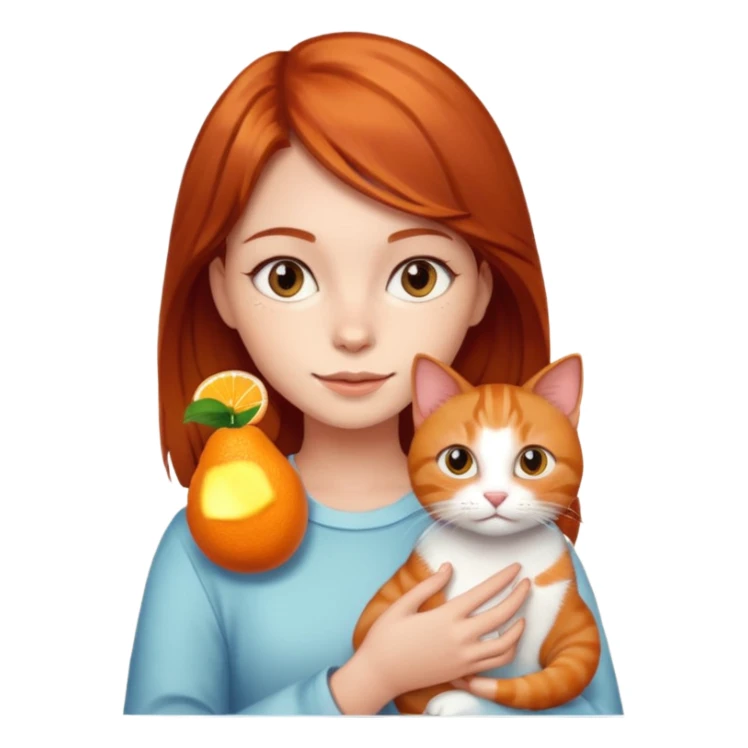 Reddish brown hair girl with orange cat sticker