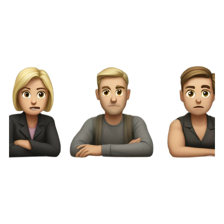 6 Caucasian people sitting at a table looking unhappy sticker