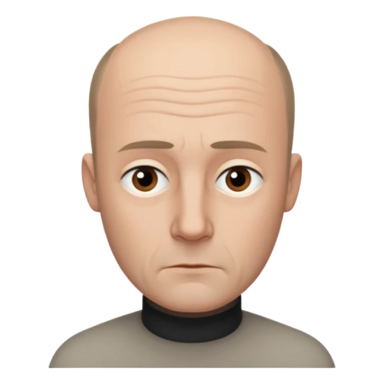 Hans Jonas as an iOS emoji, serious expression, balding with short hair on the sides, prominent eyebrows, long face, minimalist, philosophical vibe sticker