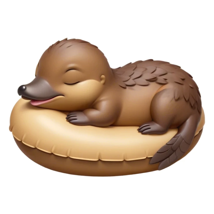 Meme-Worthy Cute Sleeping Platypus Portrait Emoji, Head resting peacefully with a contented smile, showcasing a unique, streamlined build and a luxuriously soft brown fur, eyes shut in a serene, restful float, Simplified yet hilariously adorable features, highly detailed, glowing with a soft, drowsy light, high shine, relaxed and utterly lovable, stylized with an air of playful laziness, bright and heartwarming, soft glowing outline, capturing the essence of a comically sleepy platypus, so meme‐worthy it feels like it could instantly become the next viral sensation of adorable slumber! sticker