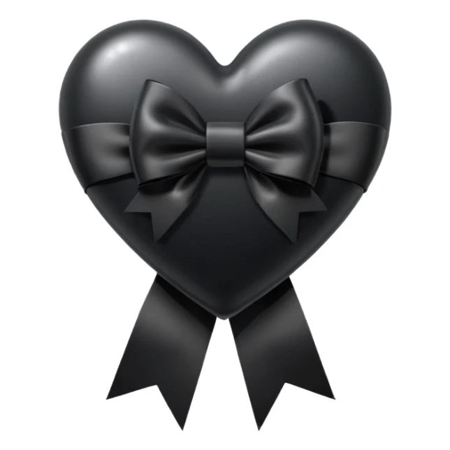 black heart with a black bow in a ribbon rosette style sticker