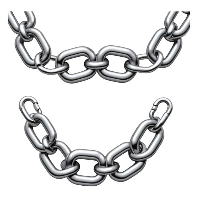 A thick luxury chain emoji made of liquid silver chrome, smooth rounded links, glossy metallic reflections, heavy swag aesthetic, minimalistic iOS emoji style, centered, clean white background sticker