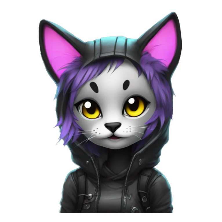 Edgy Shy Anthro cool pretty colorful dark cat-fursona techwear sticker