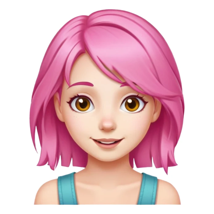 girl with pink hair, cheerful expression sticker