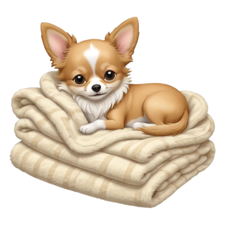 Long haired chihuahua, beige, white chest and socks, sleeping cutely under blanket sticker