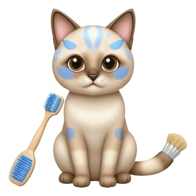 cute siamese cat, tooth brush, hair brush sticker