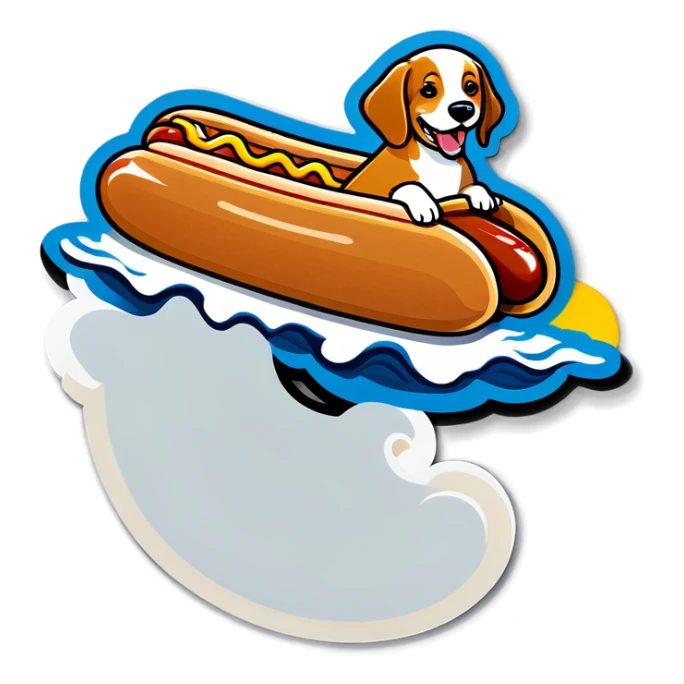 Dog surfing on a hot dog sticker