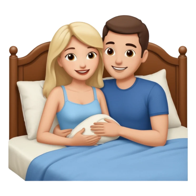 Wife kissing husband and laying both on bed sticker