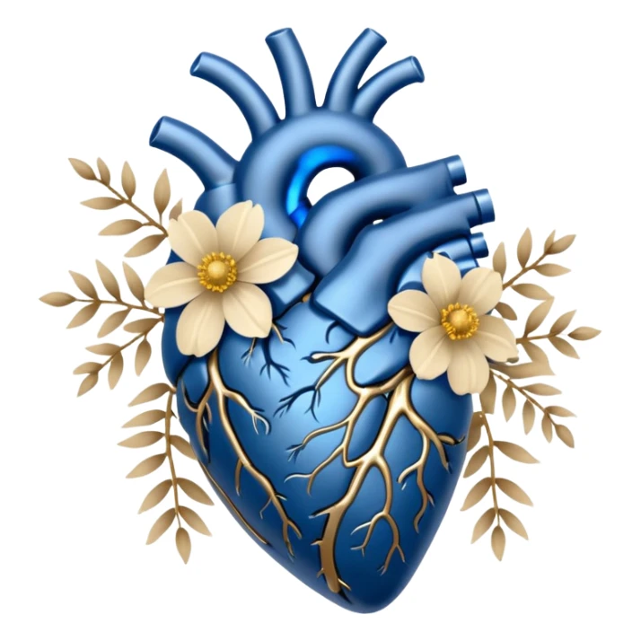 Blue anatomical heart with beige wildflowers sticker
