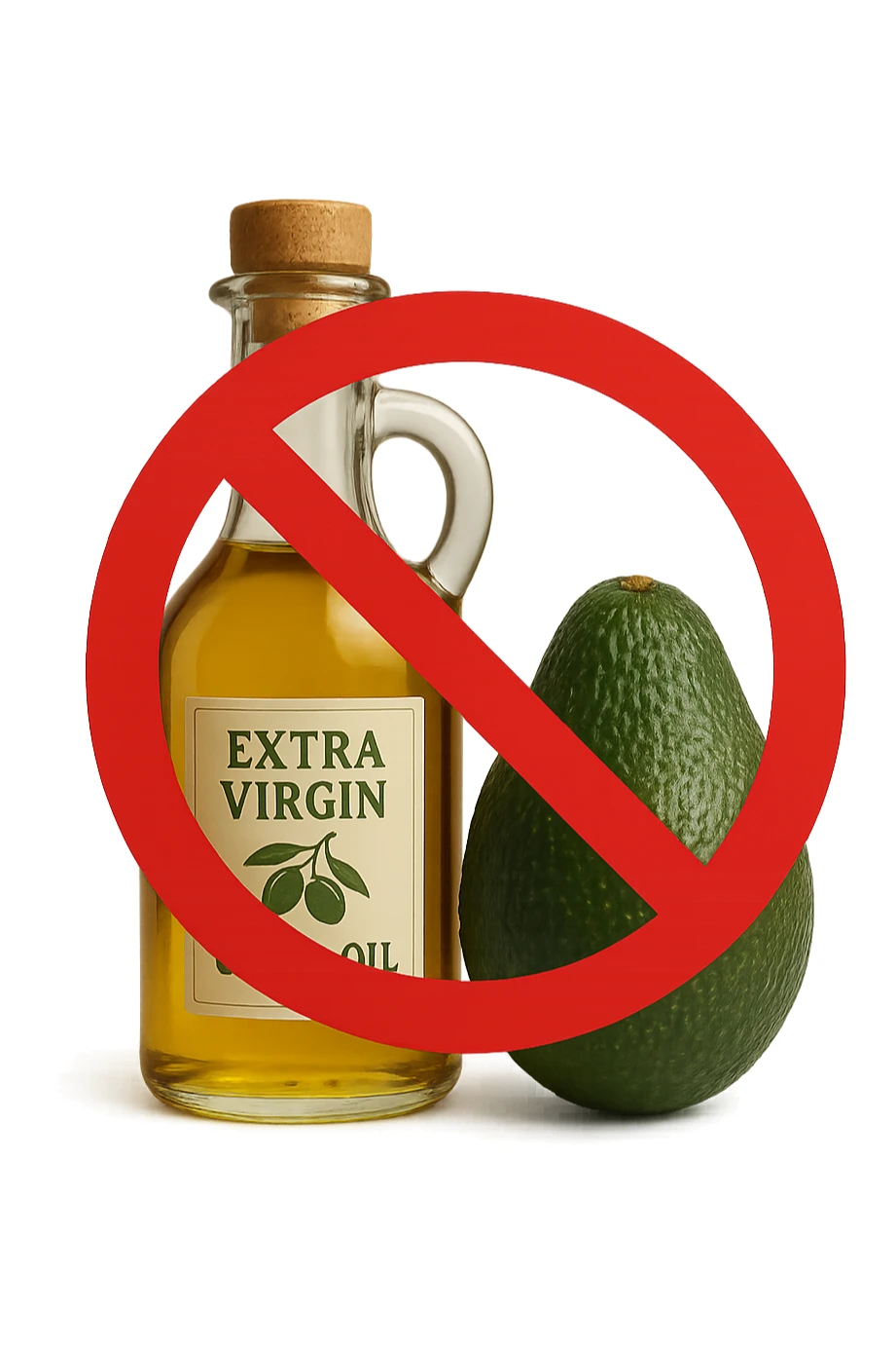 BOTTIGLIA DI OLIO EVO E AVOCADO CON DIVIETO SOPRA,  iperrealistico 4k sticker